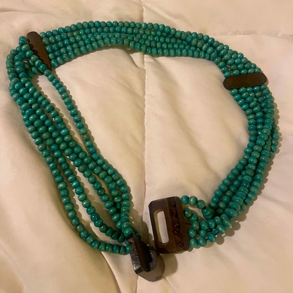 Teal wood bead belt.